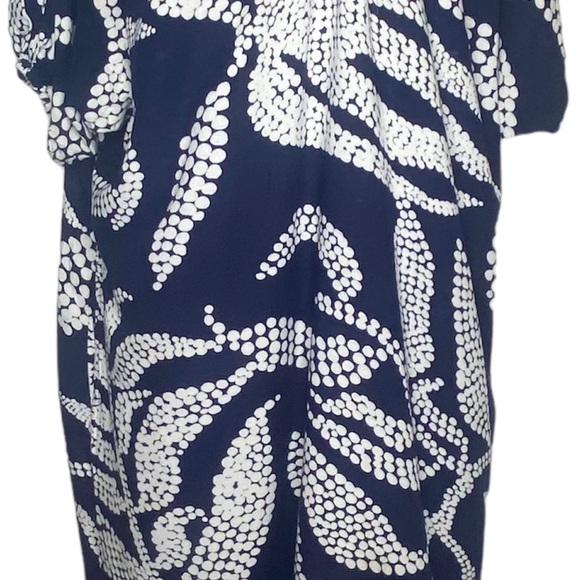 Mo Woman Abstract Print Casual Dress M Navy Blue White V-Neck Short Sleeves - Picture 9 of 14